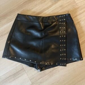 Windsor Black Faux Leather Studded Skort